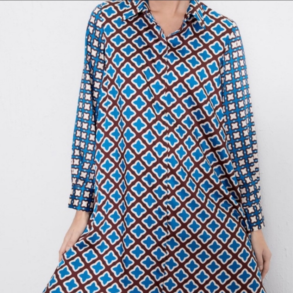 Zara Geometric Print Button Shirt Dress